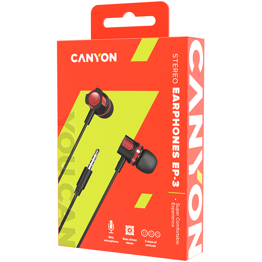 Earphones Canyon EP-3 Mic 1.2m Red - CNE-CEP3R