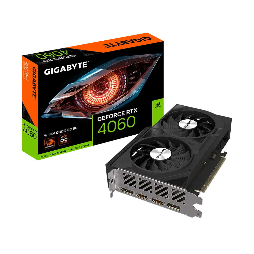 Videokarte GIGABYTE GeForce RTX 4060 WINDFORCE OC 8GB GDDR6 (GV-N4060WF2OC-8GD)