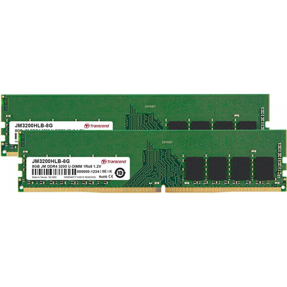 Operatīvā atmiņa TRANSCEND 16GB 3200 MHz DDR4 CL22 Kit of 2x8GB (JM3200HLB-16GK)