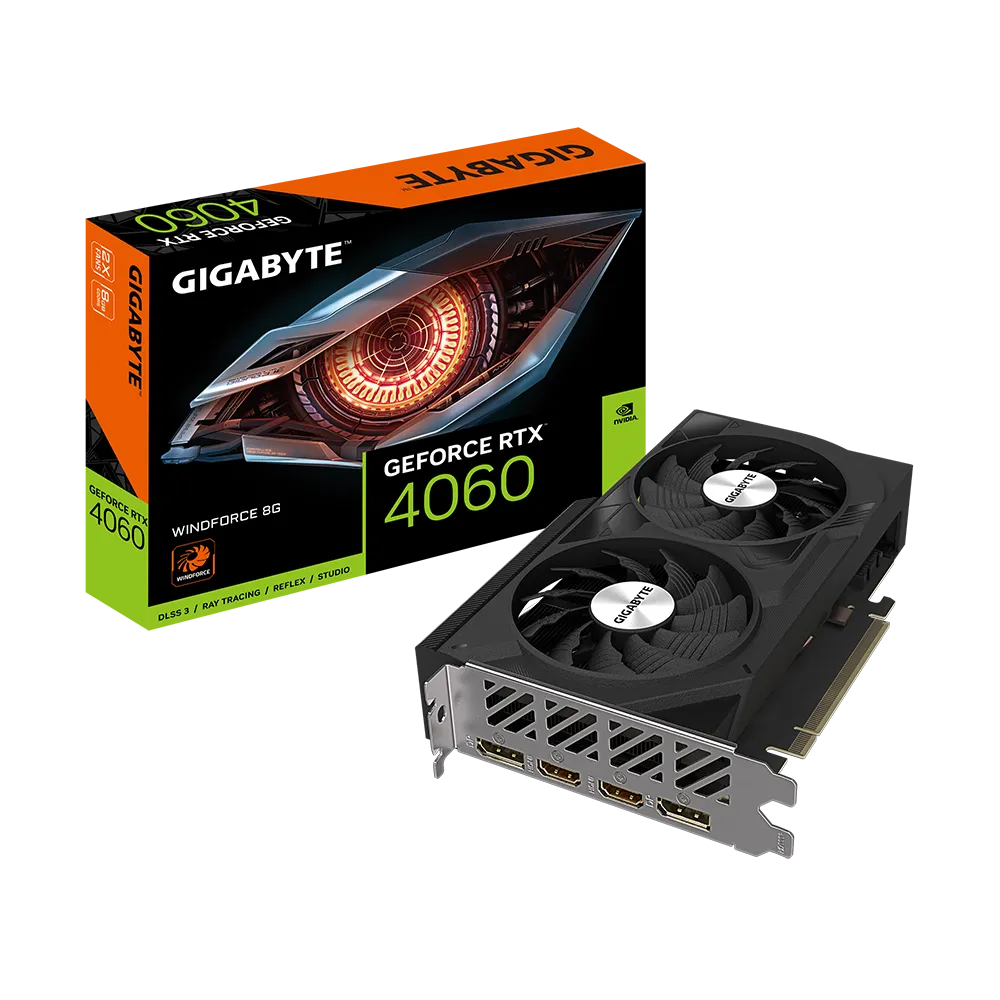 Videokarte GIGABYTE GeForce RTX 4060 WINDFORCE 8GB GDDR6 (GV-N4060WF2-8GD)