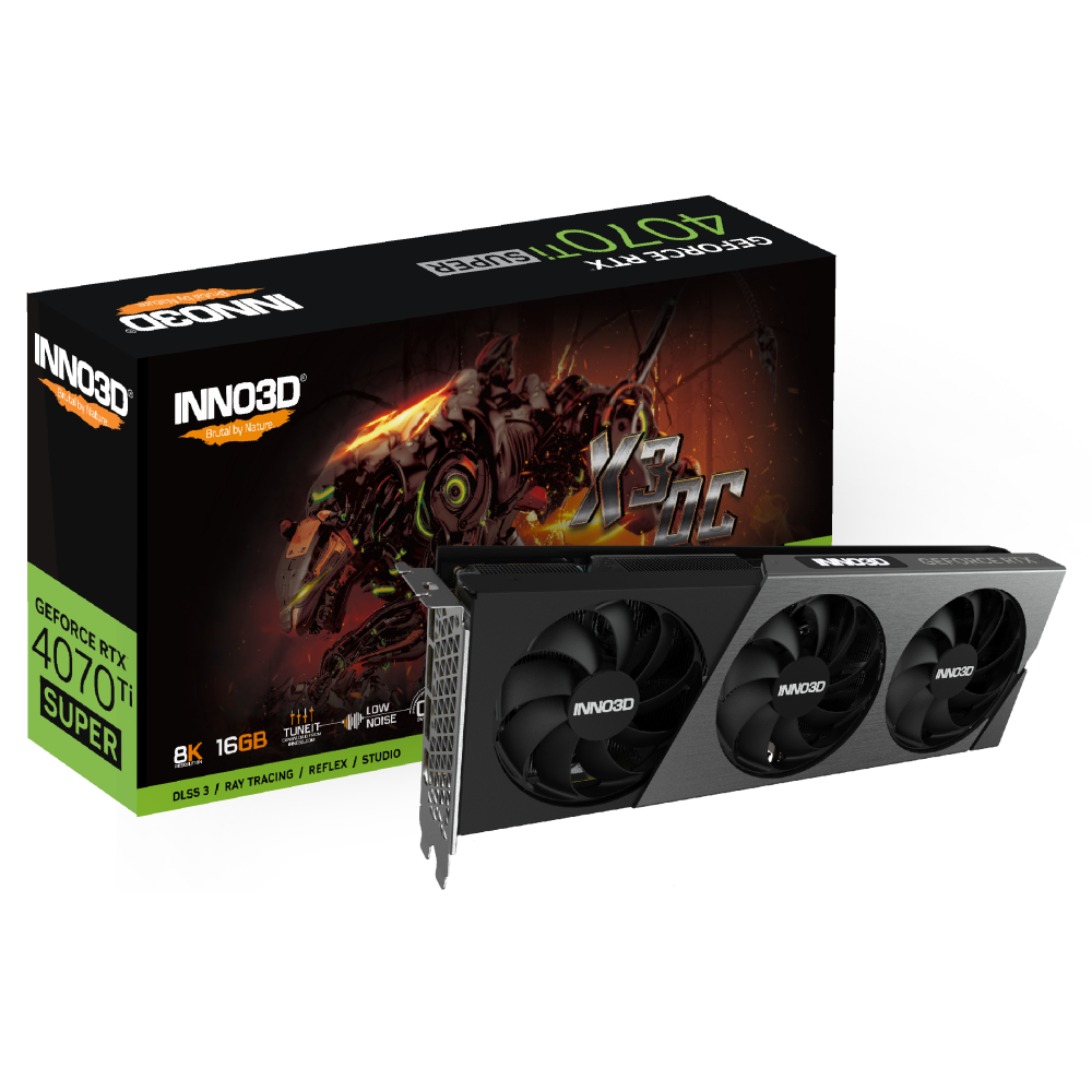 Videokarte INNO3D GeForce RTX 4070 Ti Super X3 OC 16 GB (N407TS3-166XX-186158N)