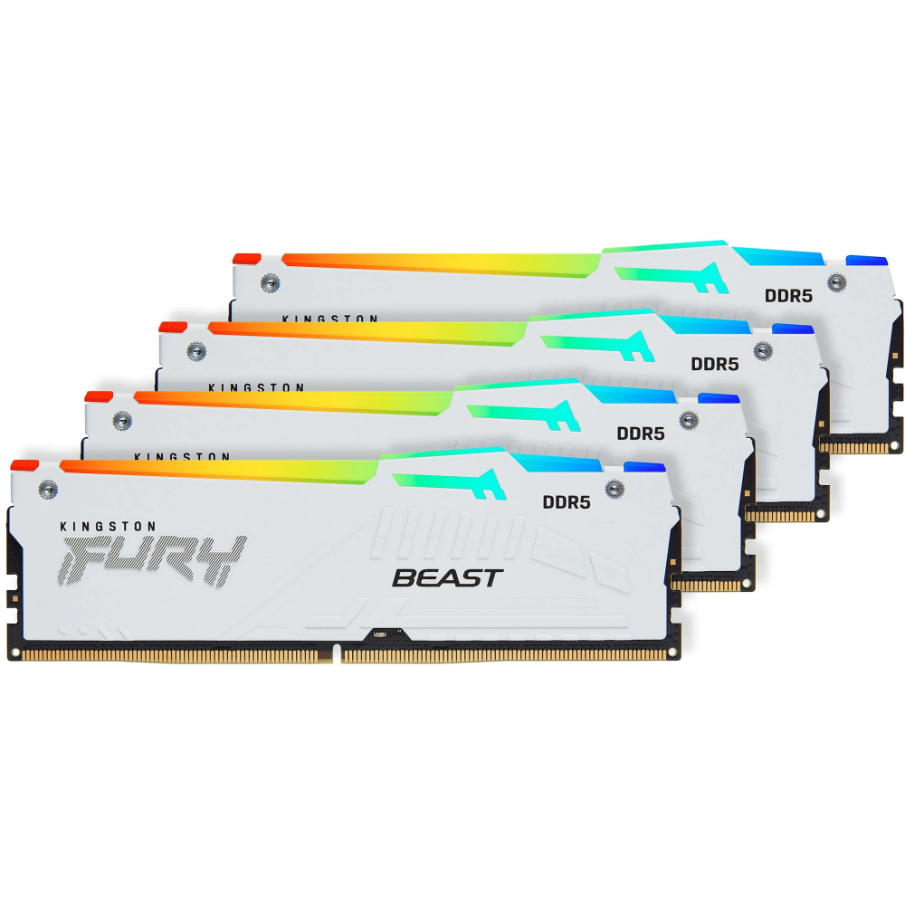 Operatīvā atmiņa KINGSTON FURY Beast RGB White 64GB 5200MHz DDR5 CL40 Kit of 4x16GB(KF552C40BWAK4-64)