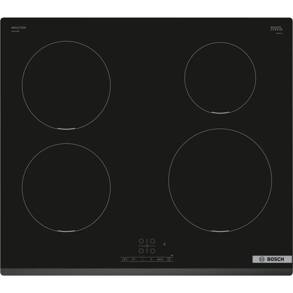 BOSCH Indukcijas plīts virsma 60 cm Melns, plīts virsma bez rāmja (PIE631BB5E)