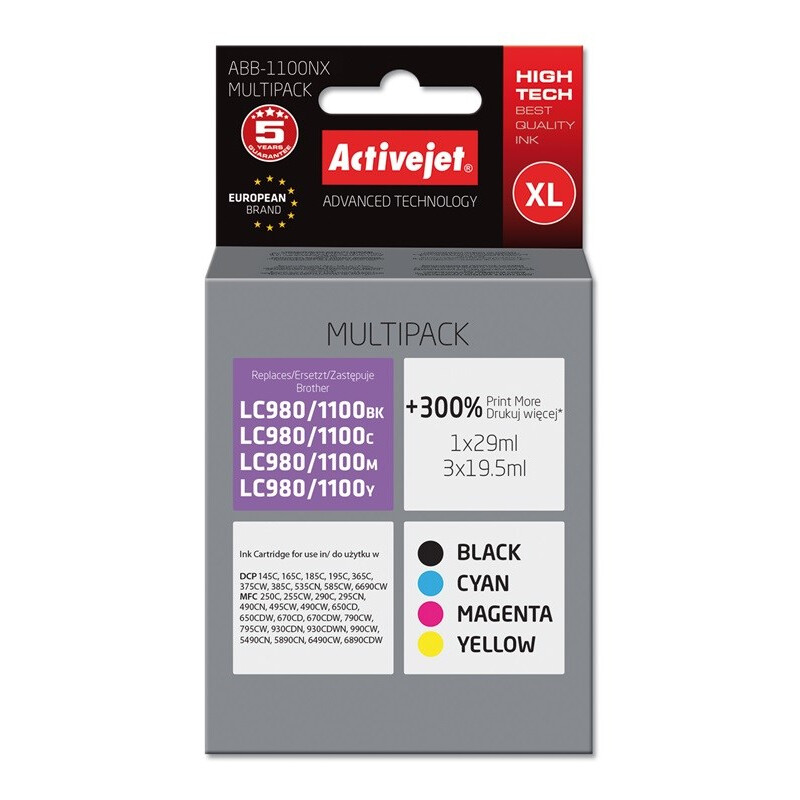 Activejet ABB-1100NX Ink for Brother 19.5 ml black, magenta, cyan, yellow (EXPACJABR0037)