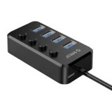 Orico USB 3.0. Hub with switches, 4x USB black (W9PH4-U3-V1-BK-BP)