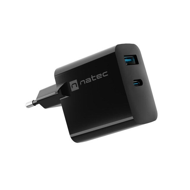 NATEC RIBERA GAN 1x USB-A + 1x USB-C 45W BLACK (LADNATSIC0011)