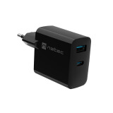 NATEC RIBERA GAN 1x USB-A + 1x USB-C 45W BLACK (LADNATSIC0011)