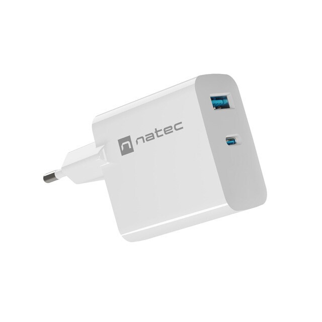 NATEC RIBERA GAN CHARGER 1X USB-A + 1X USB-C 45W WHITE (LADNATSIC0012)