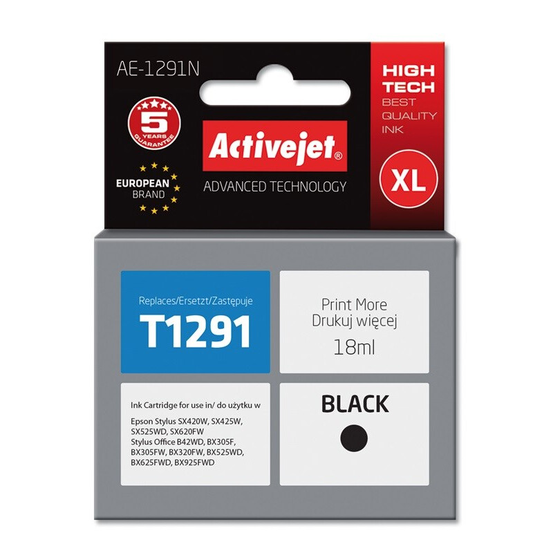 Activejet AE-1291N Ink (replacement for Epson T1291; Supreme; 18 ml; black) (EXPACJAEP0203)