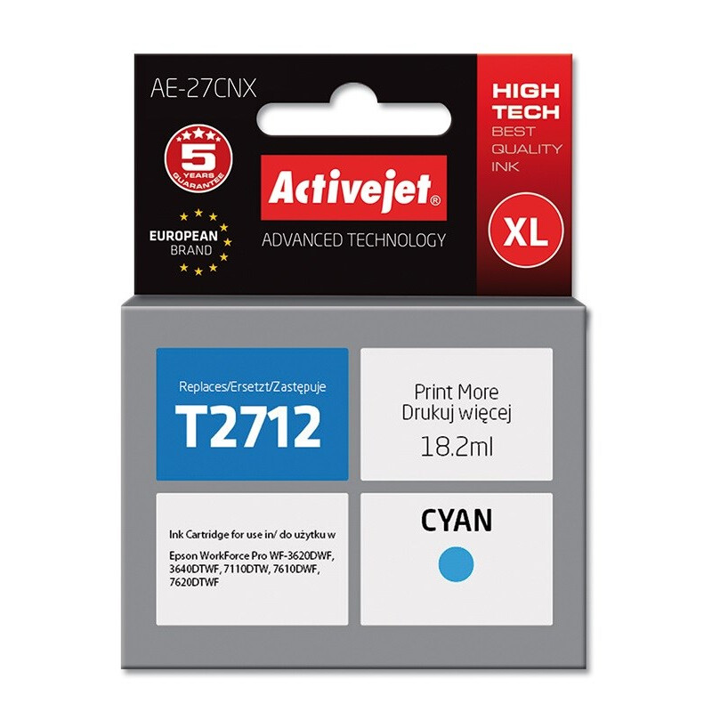 Activejet AE-27CNX Ink cartridge (replacement for Epson 27XL T2712; Supreme; 18 ml; cyan) (EXPACJAEP0267)