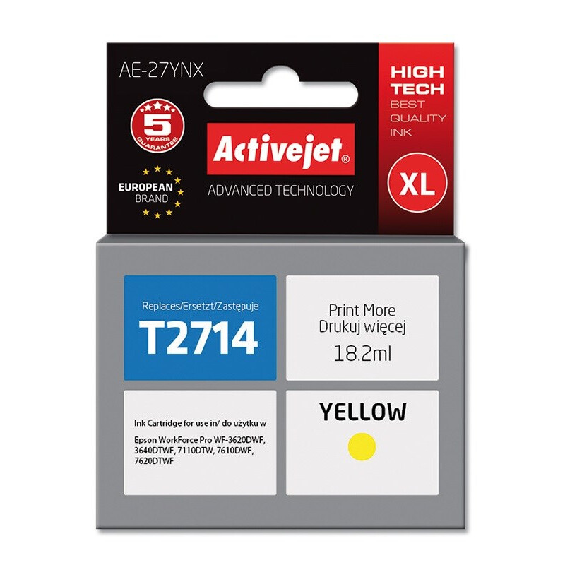 Activejet AE-27YNX Ink cartridge (replacement for Epson 27XL T2714; Supreme; 18 ml; yellow) (EXPACJAEP0269)