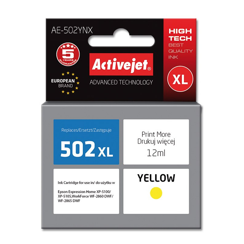 Activejet AE-502YNX ink (replacement for Epson 502XL W44010; Supreme; 12 ml; yellow) (EXPACJAEP0298)