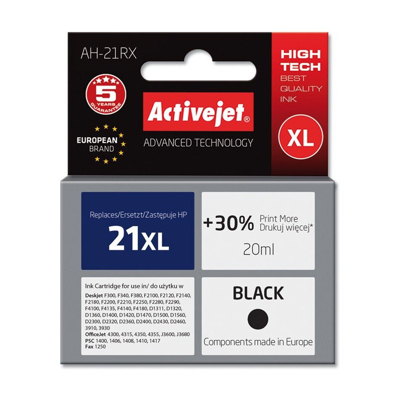 Activejet AH-21RX Ink cartridge (replacement for HP 21XL C9351A; Premium; 20 ml; black) (EXPACJAHP0043)