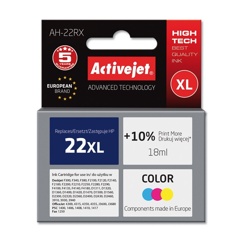 Activejet AH-22RX Ink cartridge (replacement for HP 22XL C9352A; Premium; 18 ml; color) (EXPACJAHP0049)