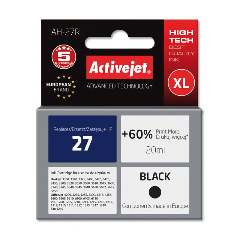 Activejet AH-27R Ink cartridge (replacement for HP 27 C8727A; Premium; 20 ml; black) (EXPACJAHP0001)