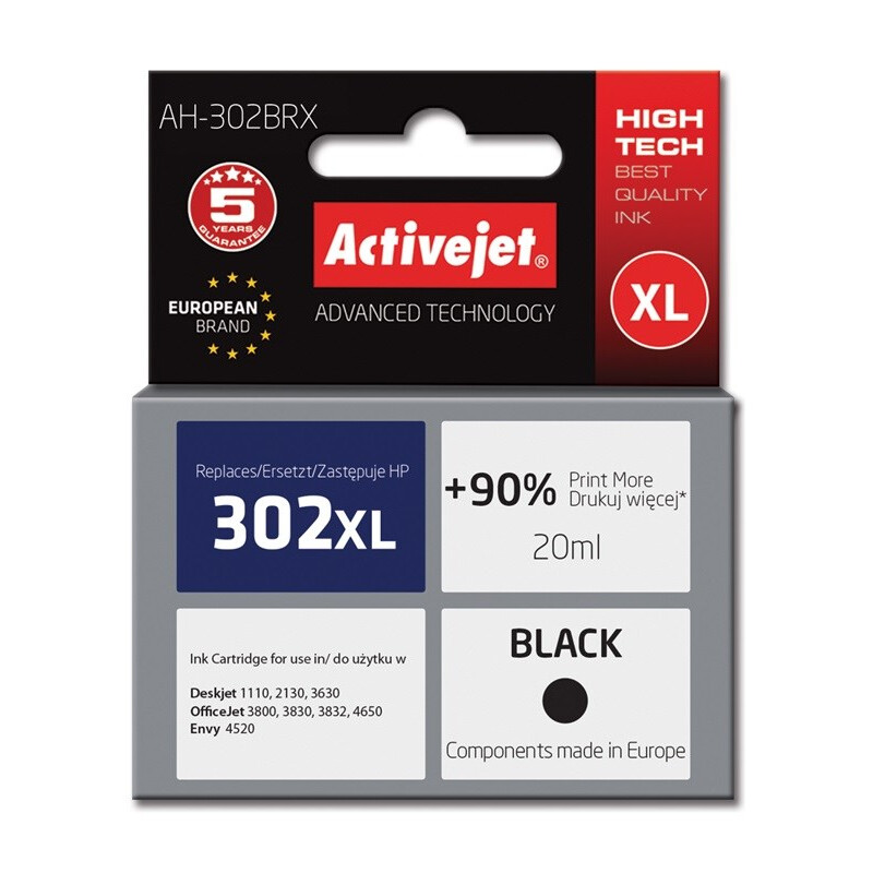 Activejet AH-302BRX ink (replacement for HP 302XL F6U68AE; Premium; 20 ml; black) (EXPACJAHP0234)