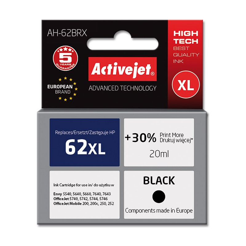 Activejet AH-62BRX ink (replacement for HP 62XL C2P05AE; Premium; 20 ml; black) (EXPACJAHP0286)