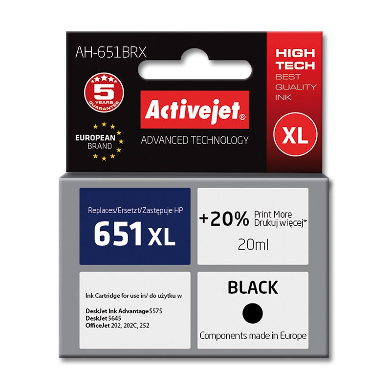 Activejet AH-651BRX Ink (replacement for HP 651 C2P10AE; Premium; 20 ml; black) (EXPACJAHP0304)