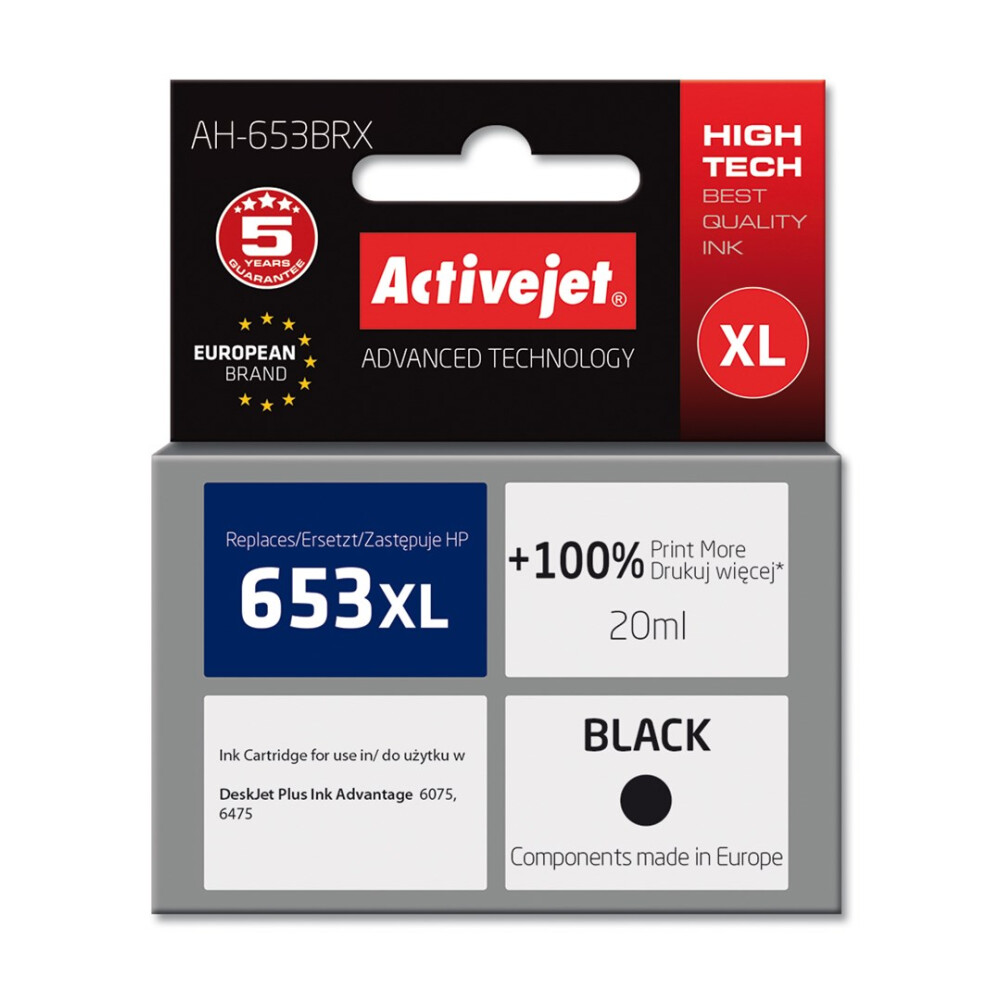 Activejet AH-653BRX ink (replacement for HP 653XL 3YM75AE; Premium; 720 pages; black) (EXPACJAHP0334)