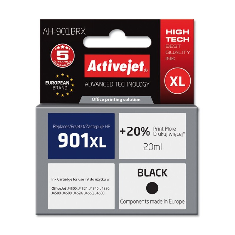 Activejet AH-901BRX Ink (replacement for HP 901XL CC654AE; Premium; 20 ml; black) (EXPACJAHP0121)