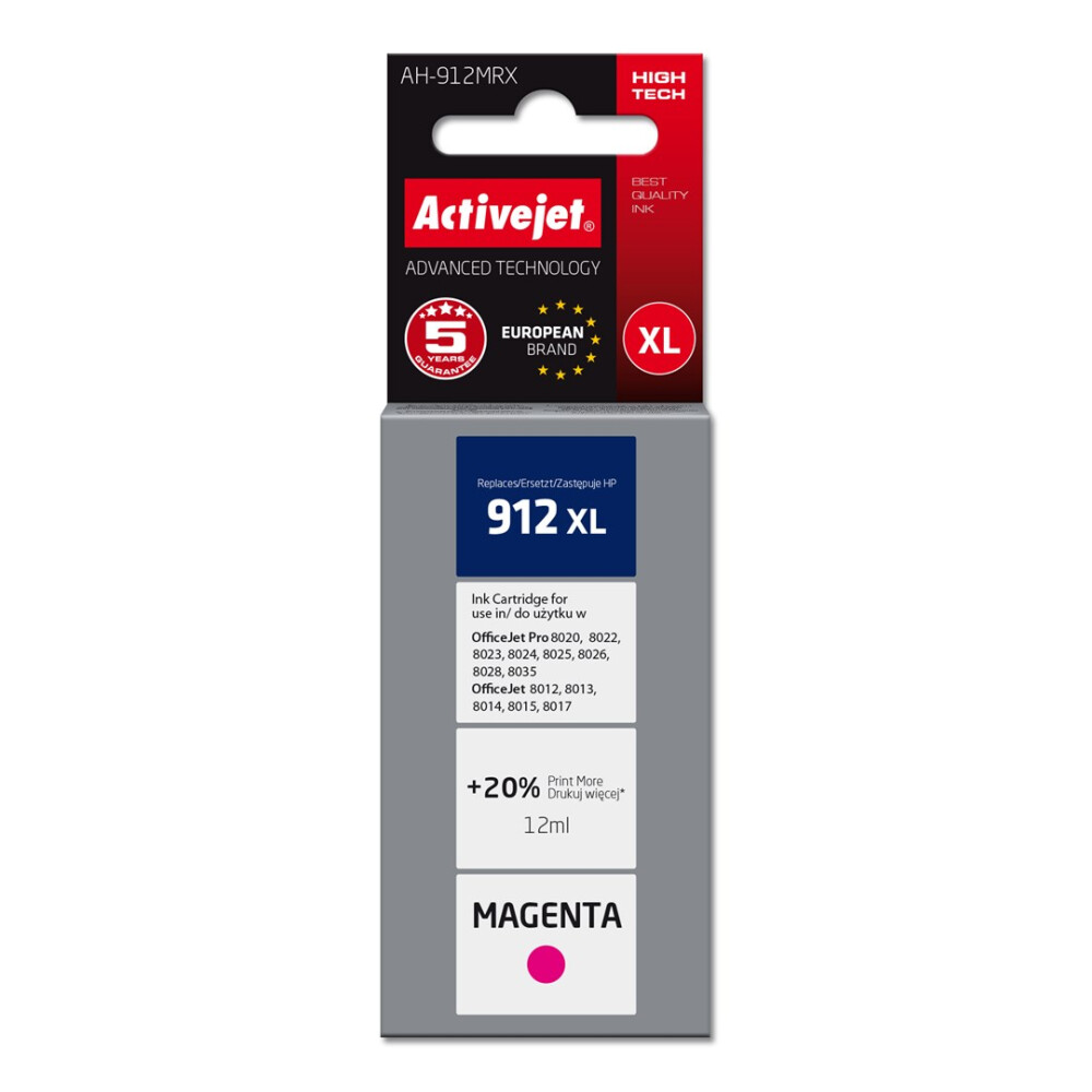 Activejet AH-912MRX Ink (replacement for HP 912XL 3YL82AE; Premium; 990 pages; 12 ml, magenta) (EXPACJAHP0337)