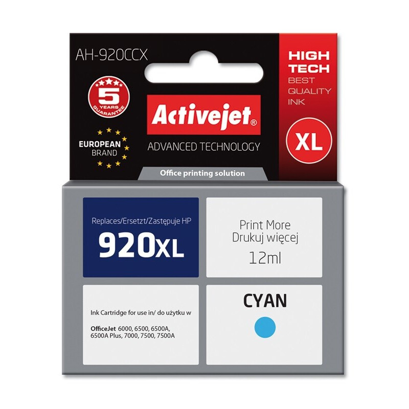 Activejet AH-920CCX Ink Cartridge (replacement for HP 920XL CD972AE; Premium; 12 ml; cyan) (EXPACJAHP0164)