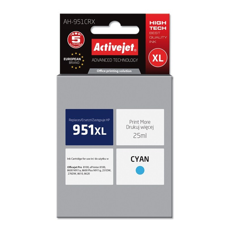 Activejet AH-951CRX Ink Cartridge (replacement for HP 951XL CN046AE; Premium; 25 ml; cyan) (EXPACJAHP0160)