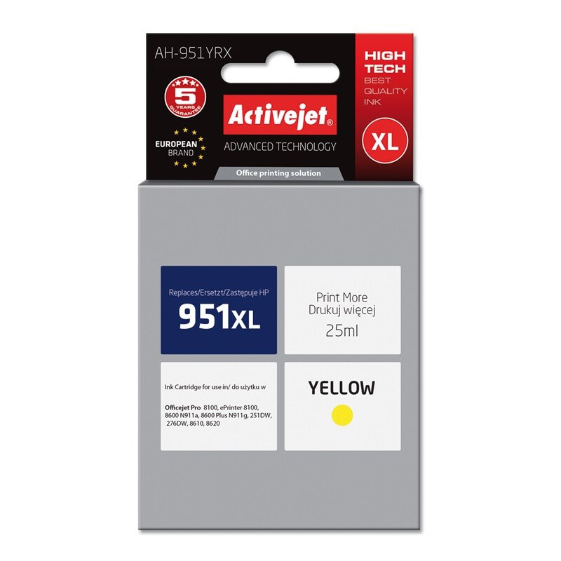 Activejet AH-951YRX Ink Cartridge (replacement for HP 951XL CN048AE; Premium; 25 ml; yellow) (EXPACJAHP0162)