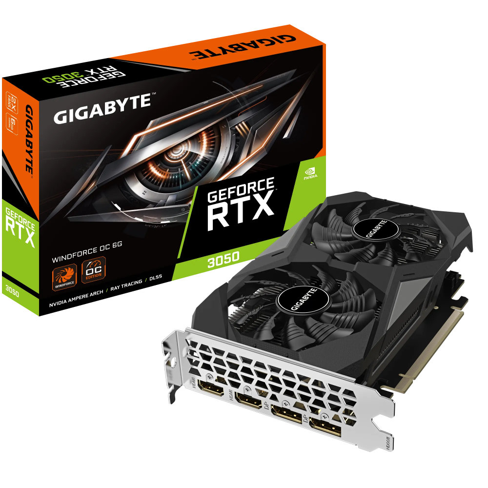 Videokarte GIGABYTE GeForce RTX 3050 6 GB GDDR6 (GV-GV-N3050WF2OC-6GD_1.0)