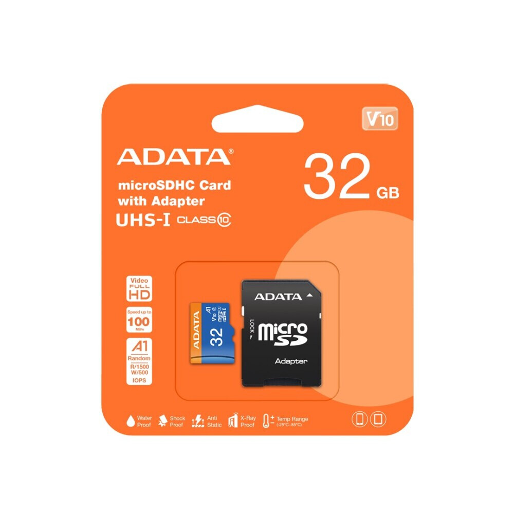 Atmiņas kartes ADATA 32GB microSDHC (AUSDH32GUICL10A1-RA1)