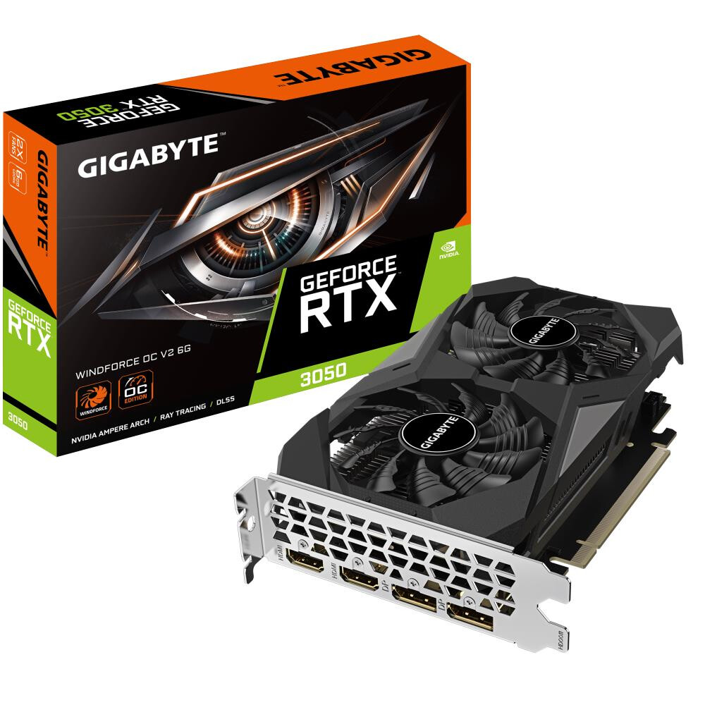 Videokarte GIGABYTE GeForce RTX 3050 6 GB GDDR6 (GV-N3050WF2OCV2-6GD)