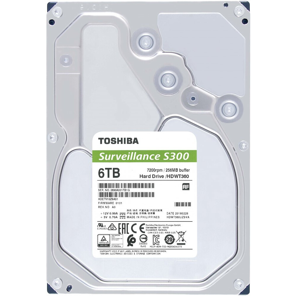 Cietais disks Toshiba S300 Surveillance 6Tb SATA-III (HDWT360UZSVA)