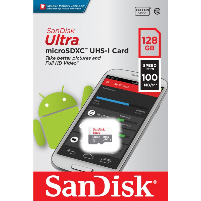 Memory card 128Gb MicroSD SanDisk Ultra (SDSQUNR-128G-GN6MN)